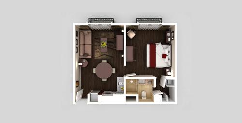 One Room One Bed apartment floorplan