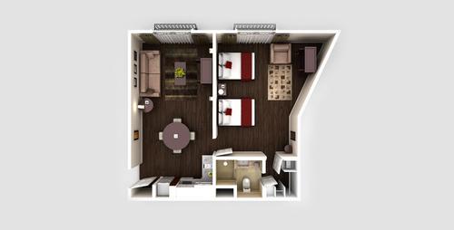 One Room Two Beds apartment floorplan