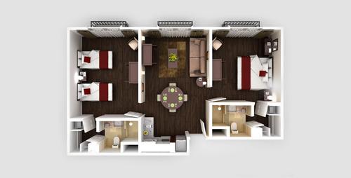 Two Rooms Three Beds apartment floorplan