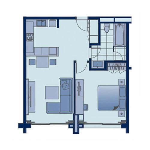Floor plan of the one bedroom apartment