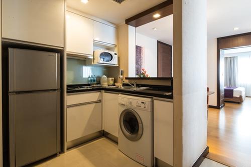 Fully equipped open kitchen with modern appliances